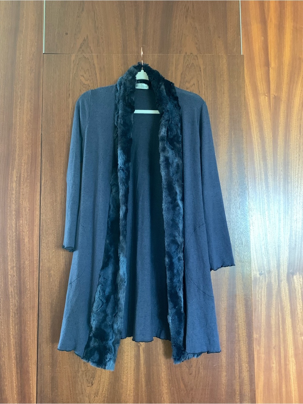 Vine Street Apparel Navy Open-Front Cardigan with Faux Fur Trim